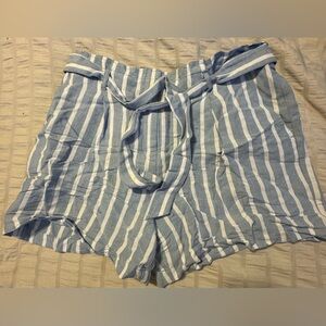 LOFT Blue and White Striped High Waist Shorts